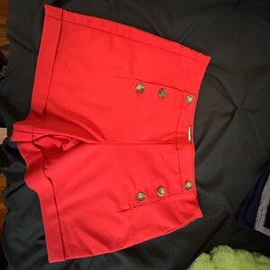NAF NAF High Waist Red Shorts with Button Accents
